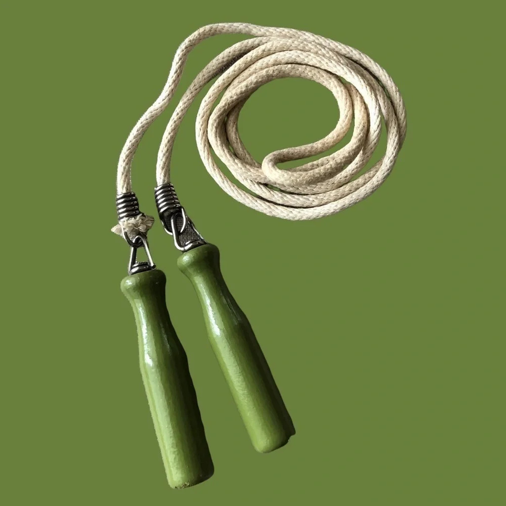 Vintage Wooden Handle Fitness Jumprope Swivel Handles Workout USA Made‎ Aerobics
